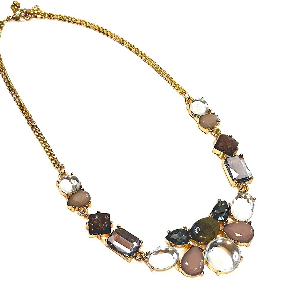 MACY’s Gold Tone Crystal & Resin Warm Toned Black & Gray Bib Necklace​